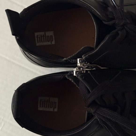 Fitflop Black Leather Rally Sneakers High Top Lace Up Side Zipper Women's Sz 10 - Picture 8 of 11